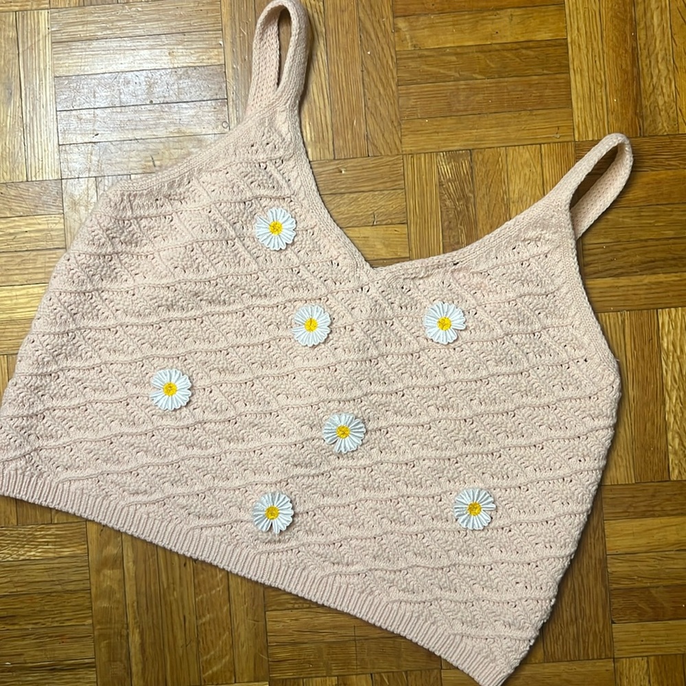Sweet Republic Light Peach Crochet Daisy Crop Top